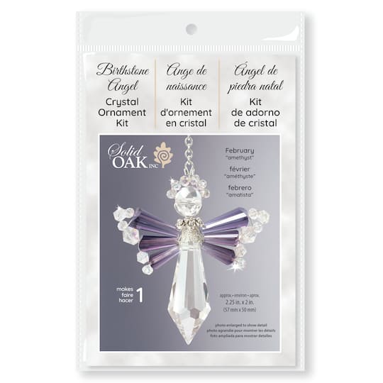 Solid Oak February/Amethyst Birthstone Angel Crystal Suncatcher Ornament Kit